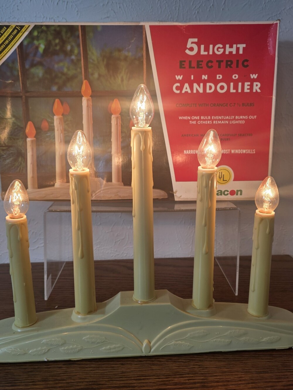 Vintage Beacon 5-Light Electric Window Candolier Christmas Candle Lamp with Box